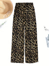 Two piece Women's Plus Size Leopard Print Casual Outfit Set - Long Sleeve Blouse & Wide Leg Pants
