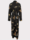 Leopard Print Button Front Dress - Elegant Long Sleeve Collar Dress for Women