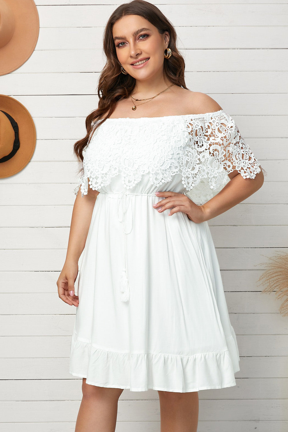 White Knee-Length Plus-Size Lace Party Dress -PromGirl | White lace dress  short, Short lace dress, Lace dress classy