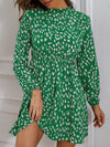 Printed Frill Neck Long Sleeve Dress - CURRENTLY