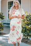Floral Side Slit Cuffed Sleeve Midi Dress - CURRENTLY