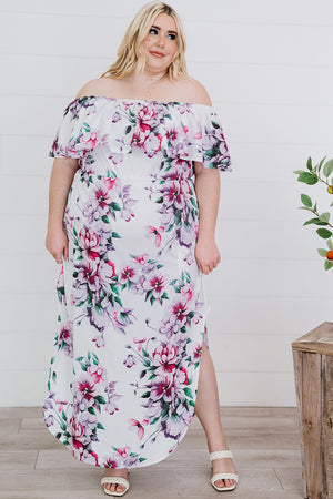Plus Size Floral Off-Shoulder Side Slit Layered Dress - CURRENTLY