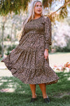 Plus Size Animal Print Smocked Tiered Dress - CURRENTLY