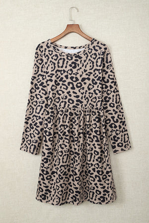 Plus Size Leopard Round Neck Flounce Dress - CURRENTLY