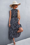 Printed Mock Neck Sleeveless Belted Tiered Dress - CURRENTLY
